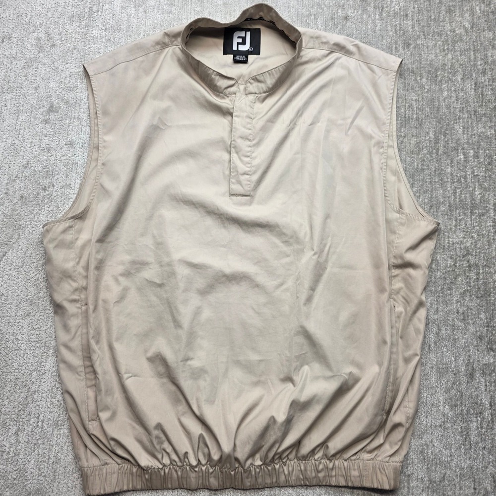 FootJoy Mens V-Neck Golf Vest Tan Beige Large Sleeveless Windbreaker FJ Logo